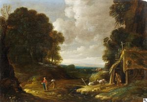 Wooded Landscape with a Hermit and Travellers