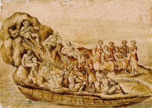 Design for a festivity A fantastic barge with an allegorical figure holding the shield of the city of Siena