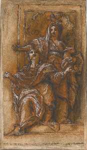 Cattedrale di st . agnese in piedi un nicchia , un'altra femmina figura in ginocchio prima lei