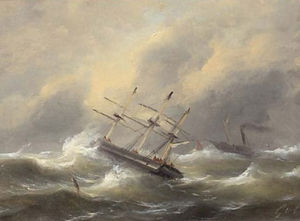 Sailing ships in stormy weather