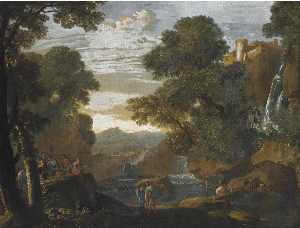 A southern landscape with fishermen unloading and packing their catch