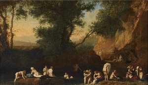 Bathing nymphs in an italianate landscape