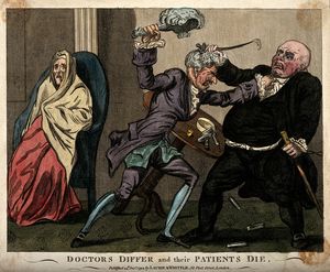Two doctors quarreling whilst their patient deteriorates