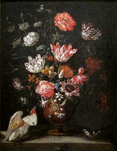 fleurs perroquet  et  Mésange