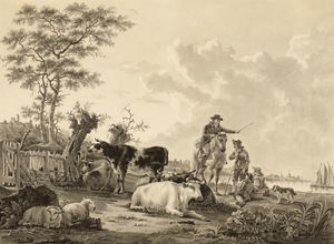 景观与牛 羊  和  牧民
