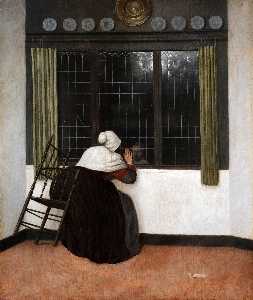 Woman at the window waving to a girl