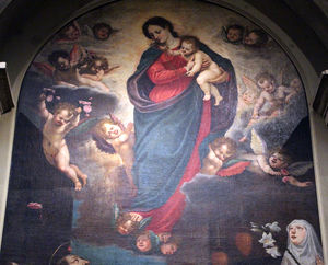 Madonna with saints, angels and faithful