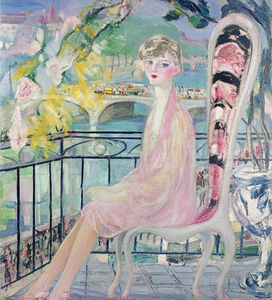 Ritratto Bambola Davis su un balcone di fronte il vecchio ponte di Alma