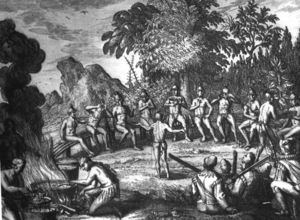 Timucua Indians at a feast drawing possibly