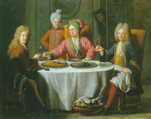 Gentlemen meeting around a table in an interior