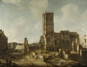 阿姆斯特丹的老市政厅7月7日的火灾后的废墟（1652）