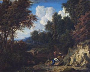Un paysage Valley avec une femme en deuil et ses compagnons