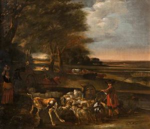 Пейзаж с крестьян и животных