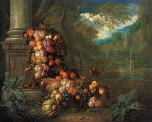 Still life with Fruit in a Landscape