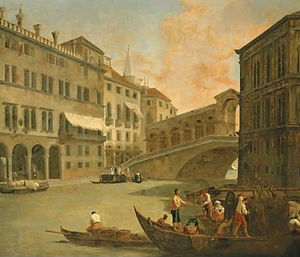 Venezia , una vista di il canal grande con lestensione ponte di rialto dal nord