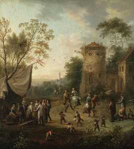 A village kermesse with figures dancing