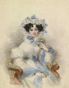 Porträt des Erzherzogin Henriette von österreich sitzen in ein weißer kleid mit blue bänder , in einem sessel