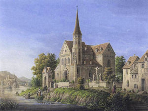 Fantasy river landscape with view of Clemenskapelle in Trechtingshausen