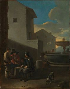 Romano escena de la calle con jugadores de cartas