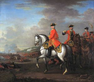 George II at the Battle of Dettingen, with the Duke of Cumberland and Robert, 4th Earl of Holderness, 27 June (1743)