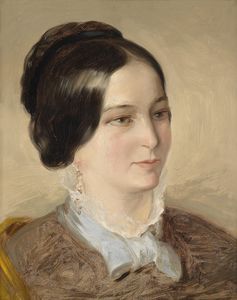 Portrait de profil d une dame avec col en dentelle et maille blanche