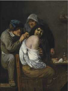 An interior with a doctor treating a patient