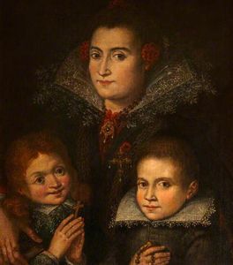 2人の子供と未知の母の肖像