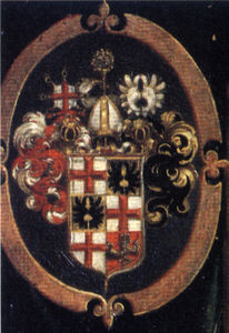 Annunciation detail,coat of arms