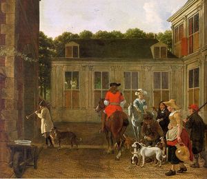 Hunting party in the Courtyard of a Country House.