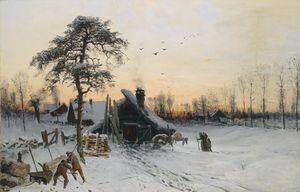 Winter landscape in the evening light