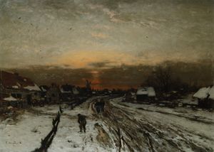 Winter landscape with sunset