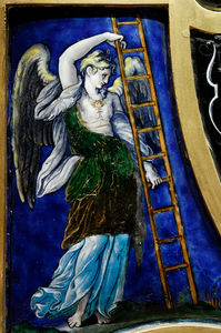 Ангел с лестница используемый для нанесение христа , деталь запрестольный образ с воскресение , Лимож произведение .