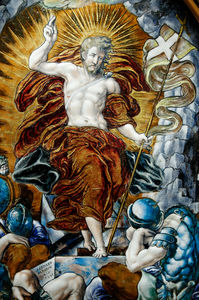 Die Auferstehung, zentrale Platte von einem Altarbild.