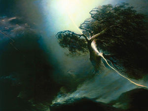 Oak fractured by a lightning. Allegory on the artist's wife death