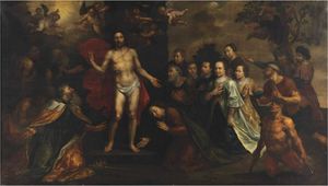 Явление Христа с Святого Петра, Иакова, Иоанна, Мария Магдалина, Джоанна и Zacheus, с семейный портрет
