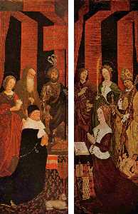 Triptyque de le buisson ardent , gauche et aile droite , scènes Portrait de Roi rené d'anjou et sa femme jeanne de laval