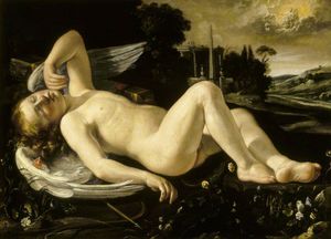 Cupido Dormido abordado por Venus en su carro