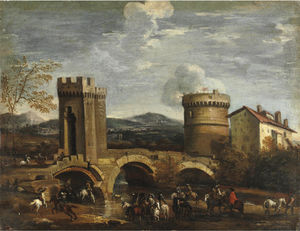 Battle scene from a bridge