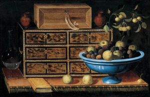 Writing Desk with a small Chest and a Fruit Bowl