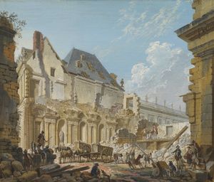 Demolición del antiguo Portal del Palais-Royal, París