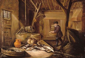 A Fisherman In His Cottage, With His Catch Of Fresh-Water Fish