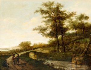 Landsacape with village path and men