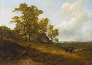 Ancho paisaje holandés con Bauernkate