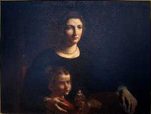 Portrait of woman with a little girl in the Palais Fesch of Ajaccio.