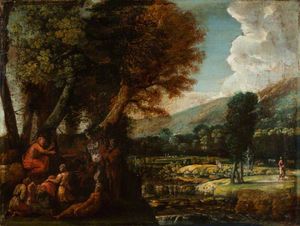 Landschaft mit Johannes der Täufer predigt