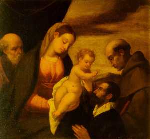 madonna col bambino , san francesco e san Joseph con una Donatore