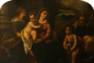 la sacra famiglia con san Catherine e il infant san john il battista