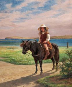 Margaret Traill Baikie su un pony presso la Sala di Tankerness