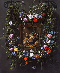 A Garland of Flowers Surrounding a Mocking of Christ