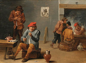 Peasants smoking and drinking in a Tavern Interior